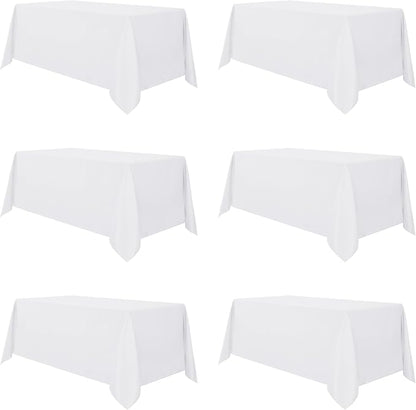 sancua 6 Pack White Tablecloth 90 x 156 Inch - Rectangle Table Cloth for 8 Feet Tables Stain and Wrinkle Resistant Washable Polyester Table Cover for Dining Wedding Banquet Party Buffet Restaurant
