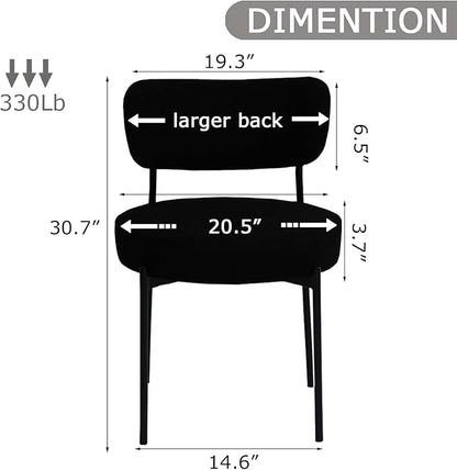 Black Dining Chairs Set of 2, Dining Room Chairs with Curved Backrest, Modern Boucle Dining Chairs with Upholstered for Living Room (2,Black)