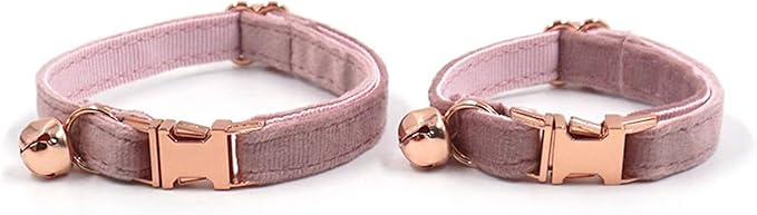 Personalized Cat Collar with Bells,Velvet Customized Small Cat Collar with Name Tag,Pet Collar with Name Phone Number Engraved ID Tags for Boy and Girl Kitten Cats (Champagne Powder)