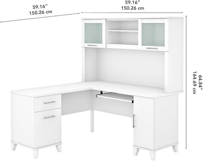 Bush Furniture Somerset 60W L Shaped Desk with Hutch in White