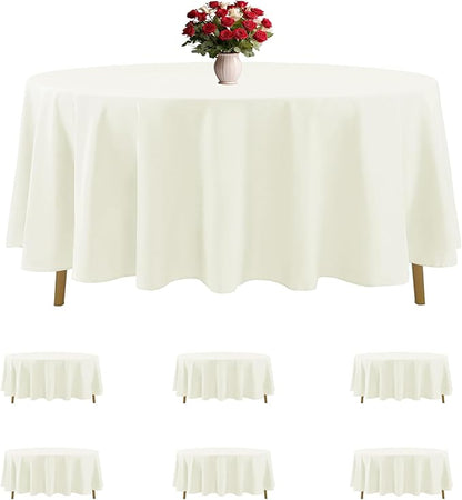 6 Pack Ivory Round Tablecloths 108 Inches Table Cloth Stain and Wrinkle Resistant Washable Polyester Table Cover Fabric for Party, Wedding,Dining,and Banquet Decoration