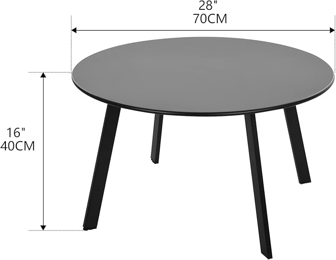 Outdoor Side Table, Outdoor/Indoor Metal Steel Patio Coffee Table, Round Weather Resistant Anti-Rust (Black)