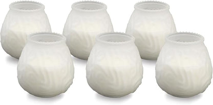 Sterno Euro-Venetian Wax Candle Pack - Decorative Candles for Centerpieces, Candle Set with Colorful Glass Candle Holder - Long Lasting Candles, Burns Up to 45 Hours - Pack of 6, Frost