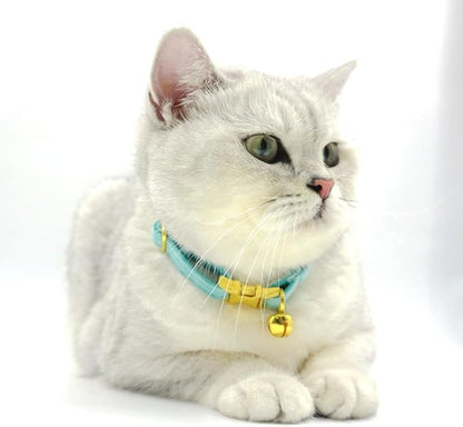 Personalized Cat Collar with Name Tag & Bells,Optional Bow-tie,Colorful Cute Cat Collars for Boys Cats, Soft Durable Custom Kitten Collars for Small Large Cats (Light Green)