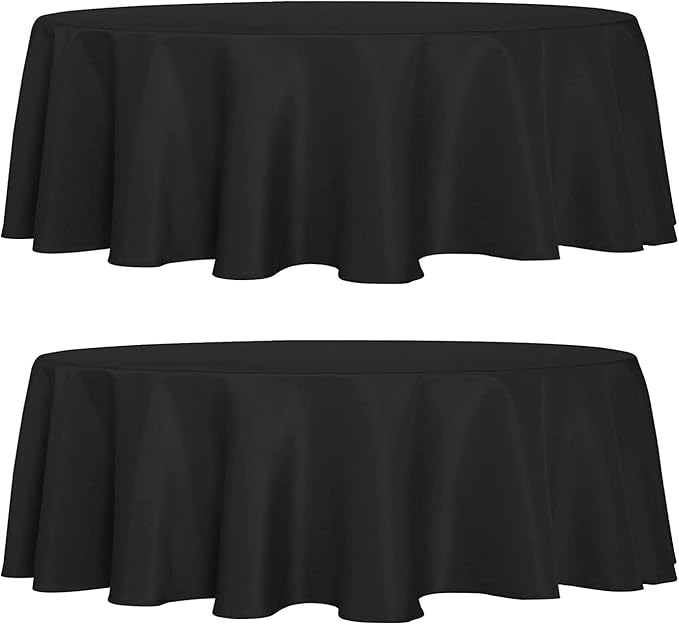 sancua 2 Pack Round Tablecloth 60 Inch Black, Stain and Wrinkle Resistant Table Cloth - Washable Polyester Table Cover for Dining Tables, Buffet Parties and Camping