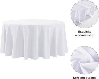 6 Pack White Round Tablecloths 120 Inches Table Cloth Stain and Wrinkle Resistant Washable Polyester Table Cover Fabric for Party, Wedding,Dining,and Banquet Decoration