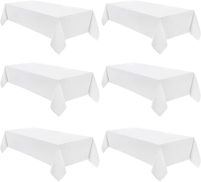 VidaFete Tablecloth 60 * 120inch 6pack Rectangle Table Cloth Polyester, Stain Wrinkle Resistant Dining Table Cover for Kitchen Dinning Party Wedding Rectangular Tabletop Buffet Decoration(White)