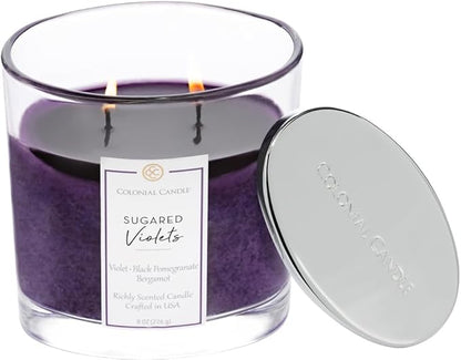 Colonial Candle Sugared Violets Scented Candle Jar, Highly Fragranced Candles for Home Scented, Mottled Wax Candle, 2 Wick, 8 oz - Made in The USA