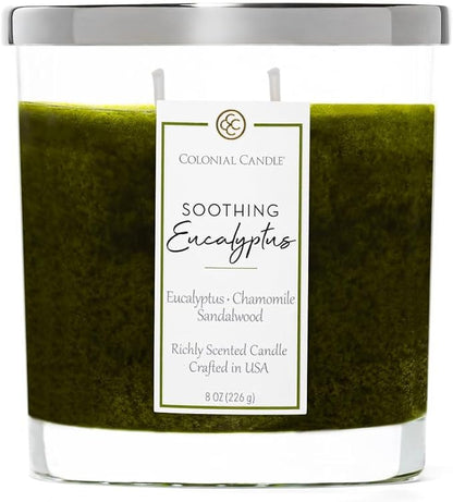 Colonial Candle Soothing Eucalyptus Scented Candle Jar, Highly Fragranced Candles for Home Scented, Mottled Wax Candle, 2 Wick, 8 oz - Made in The USA