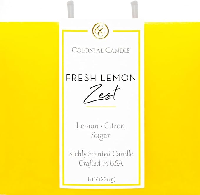 Colonial Candle Fresh Lemon Zest Scented Candle Jar, Highly Fragranced Candles for Home Scented, Mottled Wax Candle, 2 Wick, 8 oz - Made in The USA