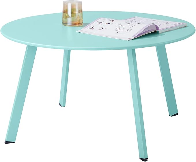 Outdoor Side Table, Outdoor/Indoor Metal Steel Patio Coffee Table, Round Weather Resistant Anti-Rust, Green