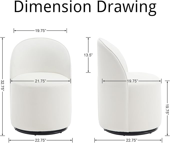 Modern Barrel Chair Swivel Base White Accent Chair 360°Rotating Vanity Chair Mid-Century Dining Side Chair Kitchen Chair for Living Room, Bedroom, Home, Office, Kitchen