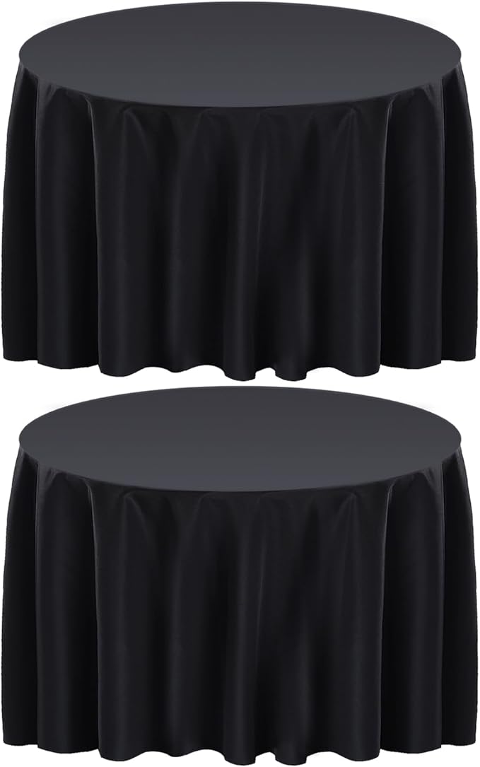 Surmente 132 inch Round Tablecloths -2 Pack Black Round Table Cloths, Polyester Fabric Table Covers for Wedding, Party, Banquet, or Restaurant
