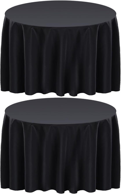 Surmente 132 inch Round Tablecloths -2 Pack Black Round Table Cloths, Polyester Fabric Table Covers for Wedding, Party, Banquet, or Restaurant