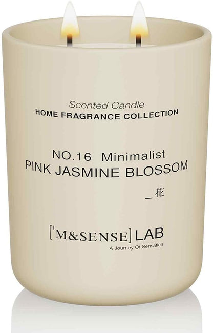M&SENSE Natural Soy Candle| Pink Jasmine Blossom | 16.6 oz, 95H Burn | Minimalist Christmas Scented Candle for Relaxation, Gifting, Home Décor | for Bedroom, Office, Party Large
