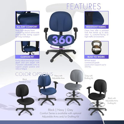 Romig Comfort Series Swivel Fabric Computer Task Chair with Adjustable Arms - Navy Blue