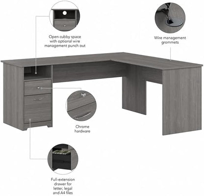 Bush Furniture L Shaped Desk with Drawers for Executive and Home Office | Cabot Collection Corner Table with Storage and Chrome Hardware | 72Wx23DX42W Return