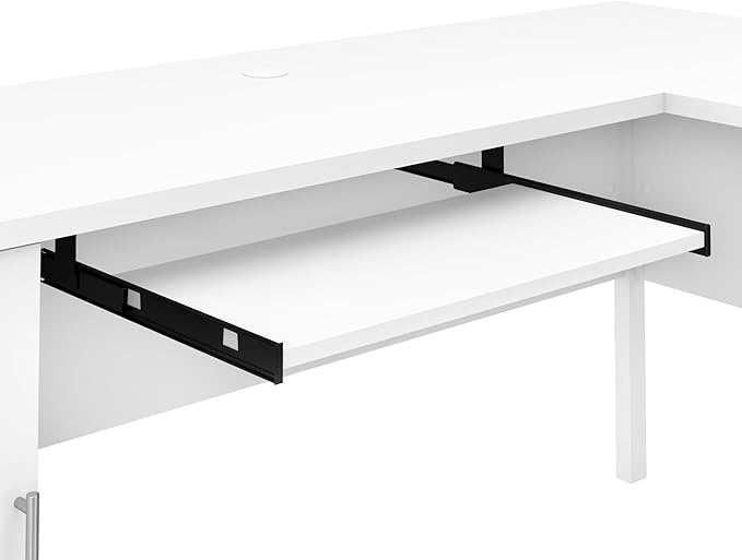 Bush Furniture Somerset L Shaped Desk with Hutch in White | Corner Computer Table with Drawers, Cabinets and Pullout Keyboard/Laptop Tray for Home Office