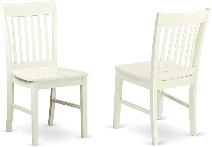 East West Furniture NFC-LWH-W Norfolk Dining Room Chairs - Slat Back Solid Wood Seat Chairs, Set of 2, Linen White