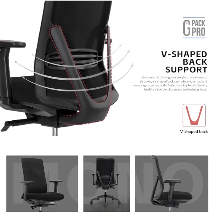 Executive Office Chair – Mesh Office Chair with V-Shaped Back, Adjustable 3D Arms & Sliding Soft Seat Cushion – Holds Up to 270lbs (Black)