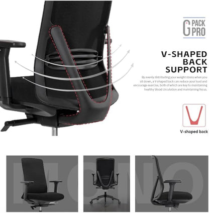 Executive Office Chair – Mesh Office Chair with V-Shaped Back, Adjustable 3D Arms & Sliding Soft Seat Cushion – Holds Up to 270lbs (Black)