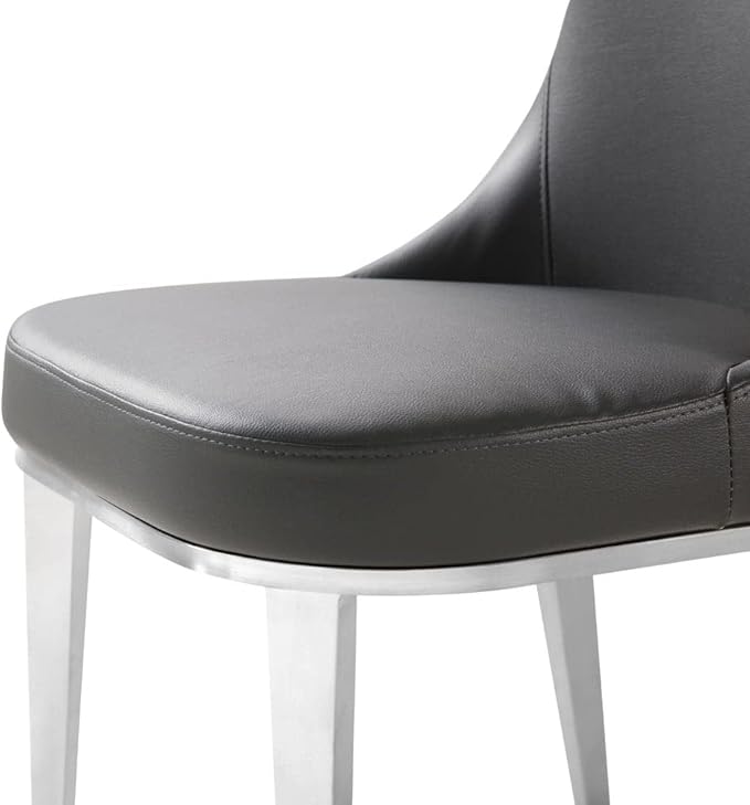 ZURI Modern Norma Dining Chair - Dark Gray with Brushed Stainless Steel Base