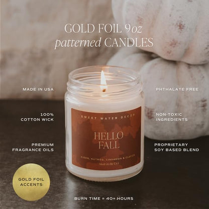 Sweet Water Decor Favorite Sweater Candle, Autumn Notes of Coconut, Jasmine, & Cashmere, 40+ Hour Burn Time, Non-Toxic Soy Wax Blend, Poured in The USA, Cotton Wick, 9oz Glass Jar with Gold Lid