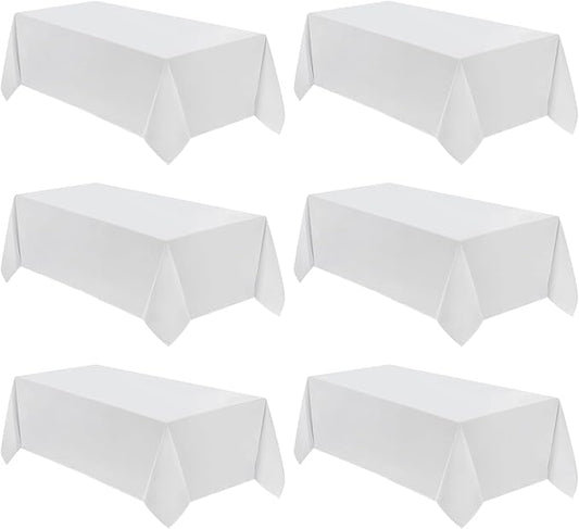 VidaFete Table Cloth 6 Pack 90 * 132inch Rectangle Tablecloth Polyester, Stain Wrinkle Resistant Polyester Dining Table Cover for Kitchen Dinning Party Wedding Rectangular Tabletop Decoration(White)