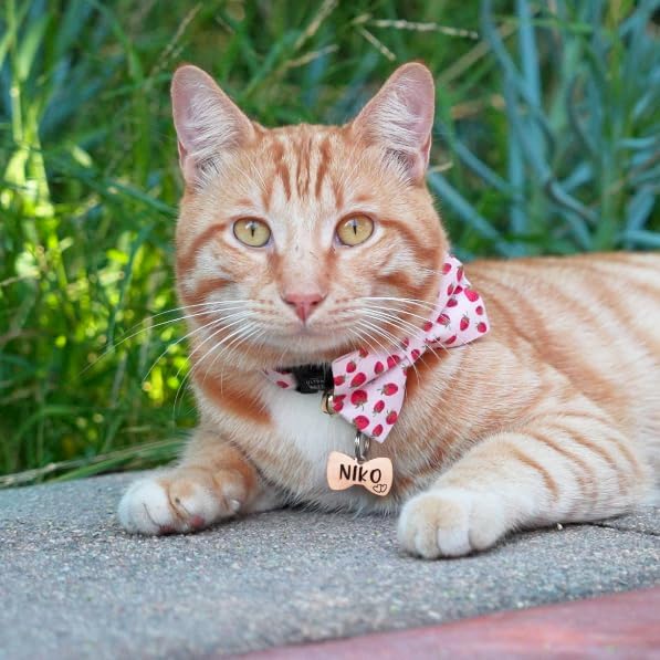 Ultra Joys Cat ID Tag Personalized Pet Tags, Durable Stainless Steel Small Pet Mini Dog Cat Tag Lightweight - Bowtie Tag in Rose Gold