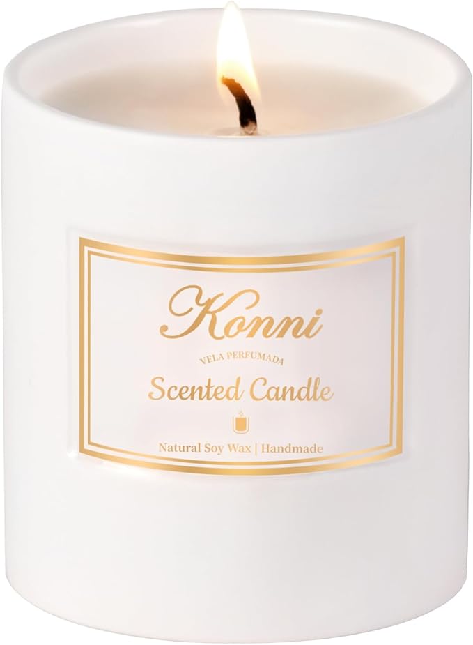 Scented Candle, 9oz Soy Candles, Pine and Cypress Scented White Candles for Women & Men, Long-Lasting Aromatherapy Jar Candle Wax for Home, Bathroom, Non Toxic Candle Gift (Ceramic Cube Cup)