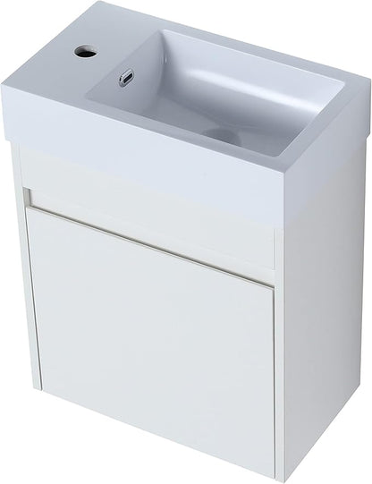 Goujxcy 18" Wall Mounted Bathroom Vanity with Sink, Modern Floating Bathroom Cabinet with White Resin Wash Basin & Storage Cabinet, Soft-Close Door Wood Hanging Bath Room Cabinet