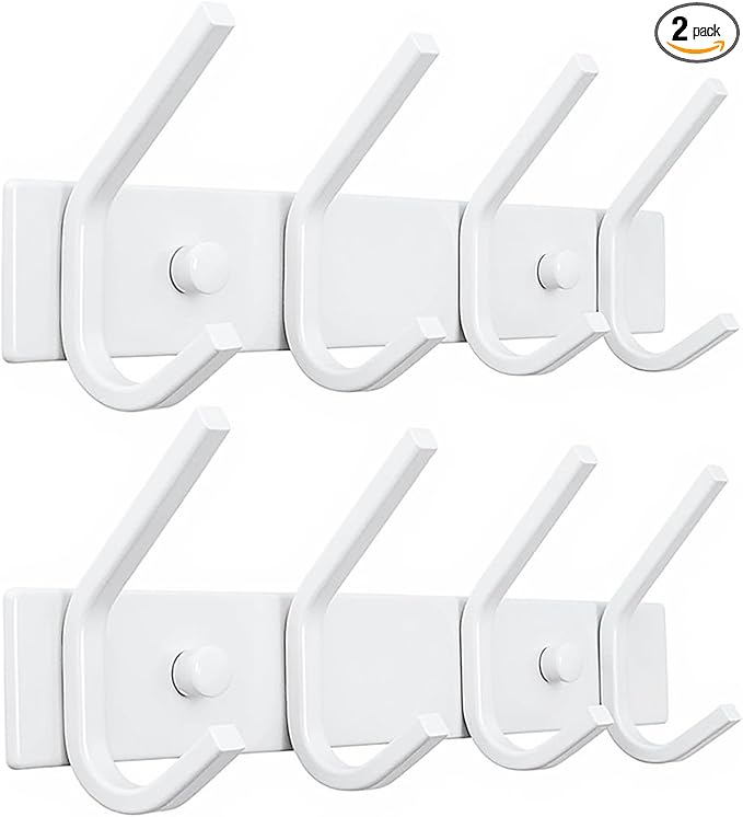 FANYITY 2 Pack Coat Rack Wall Mount, Coat Hooks for Wall, Entryway Coat Hanger Wall Mounted with 4 Double Dual Hooks for Purse Jacket Hat