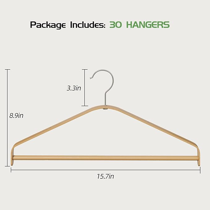 Bamboo Wood Hangers (Bamboo, 30 PCS)
