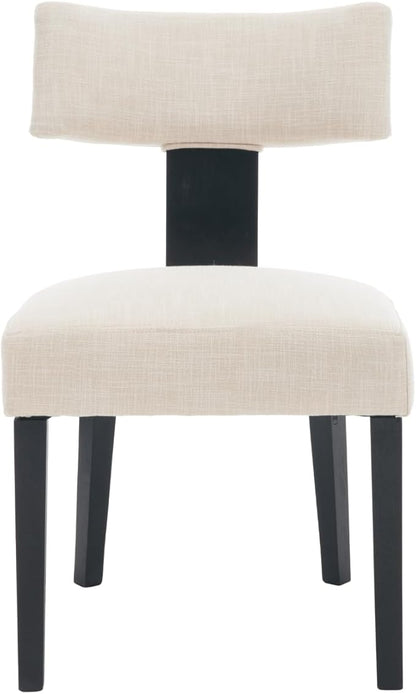 Modern Upholstered Dining Chairs Set of 6, Mid Back, Farmhouse Beige Dining Room & Kitchen Chairs, Black Wood Armless Side Chair for Living Room/Home Office/Reception