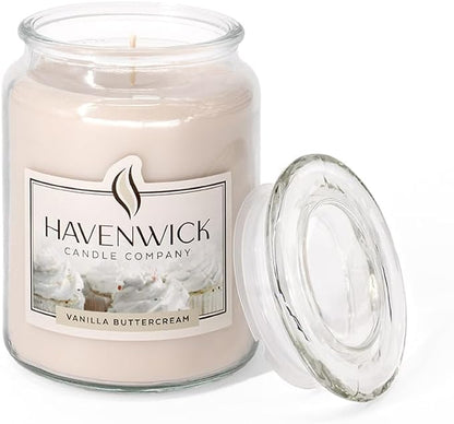 Havenwick Vanilla Buttercream Soy Blend 22-oz Large Jar Candle, Long Lasting 110-130 Hour Burn Time with Single Cotton Wick, Relaxing Scented Candles for New Home Gift & Housewarming Parties