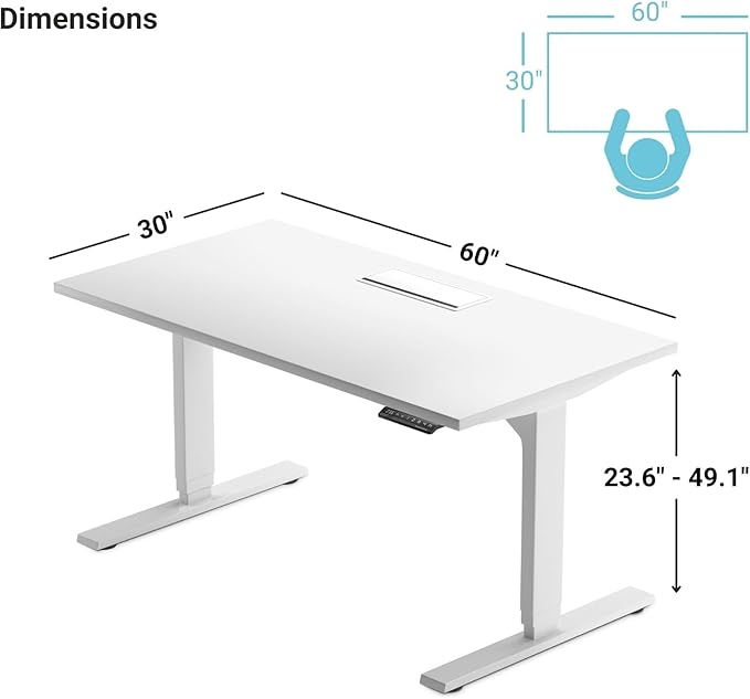 Progressive Desk Stand Up Adjustable Height Electric Standing Desk - 60"x30" Dual Motor, Computer Workstation Table for Home Office - Bright Beech, White Frame