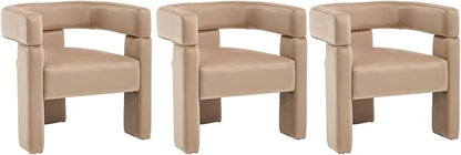 Khaki Dining Chairs Set of 3, Upholstered Velvet Barrel Chairs with Arms Comfy Side Chairs for Living Room/Dining Room/Reception