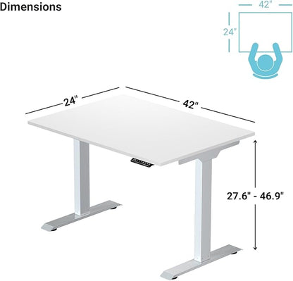 Progressive Desk Stand Up Electric Standing Desk, Compact Home Office Table, White Frame and Roasted Walnut MDF Tabletop Prime Ryzer 42" x 24"