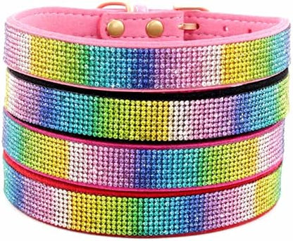 Serijoars Small Dog Collar with Rhinestone Crystal Diamond Colorful Bling Girl Puppy Cat Collars (S, Pink2)