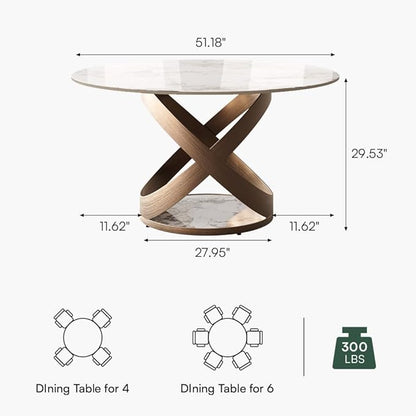 POVISON 51" Modern Round Dining Table, Pandora Round Kitchen Table for 4, Sintered Stone Dining Room Table top with Bronze X Carbon Steel Base (Dining Table Only)