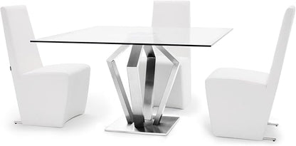 ZURI Modern Aiden 51" Square Glass Dining Table with Brushes Stainless Steel Base