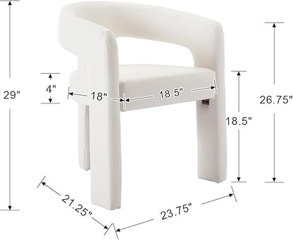 Set of 3 Modern PU Leather Upholstered Dining Chairs with Open-Back, Cute Barrel Side Chairs Kitchen Armchair Accent Chairs for Dining Room Bedroom, White