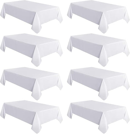 sancua 8 Pack White Tablecloth 60 x 102 Inch, Rectangle Table Cloth for 6 Feet Tables - Stain and Wrinkle Resistant Washable Polyester Table Cover for Dining Tables, Buffet Parties and Camping