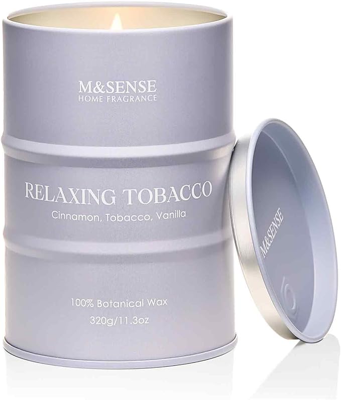 M&SENSE Tobacco Scented Candles Natural Non Toxic, Aromatherapy Candle for Stress Relief Meditation Relaxing, Housewarming Gifts for Women Men, 11.3oz 70 Hour Long Burning