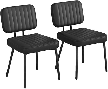 Dining Chairs, Upholstered Mid Century Modern Kitchen Dining Room Accent Chairs with Faux Leather Cushion Seat & Metal Legs for Kitchen, Living Room (Black, Set of 2)