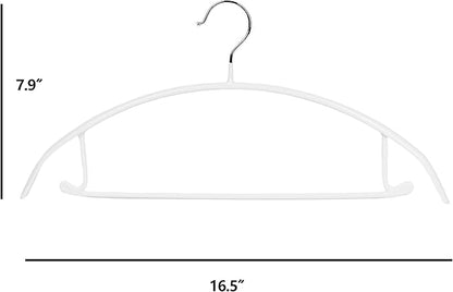 Non-Slip Rubber Coated Metal Hangers No Shoulder Bump, Set of 5/10 Heavy Duty Contour Sweater Hangers for Shirts Coats Dresses or Suits, Rust-Free Closet Clothes Organizer, 16.5”, White