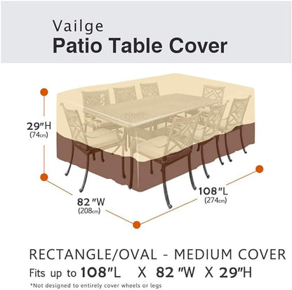 Vailge Waterproof Patio Furniture Set Cover with Padded Handles, Patio/Outdoor Table Cover, Patio/Outdoor Dining Rectangular Table Chairs Cover Medium