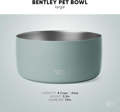 Simple Modern Stainless Steel Pet Water Bowl for Dogs & Cats | Insulated Stainless Steel Food Bowls for Dog Cat | No Tip No Slip BPA Free | Bentley Collection | Large (8 Cups) | Sea Glass Sage