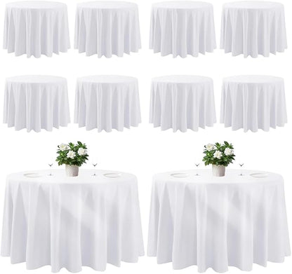 Cuckan 120 Inch Round Tablecloth, 10 Pack White Stain Resistant and Wrinkle-Free Polyester Table Cover for Wedding, Banquet, Party, Restaurant