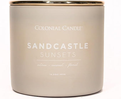 Colonial Candle Sandcastle Sunset Scented Jar Candle, Pop of Color Collection, 3 Wick, Green, 14.5 oz - Up to 60 Hours Burn
